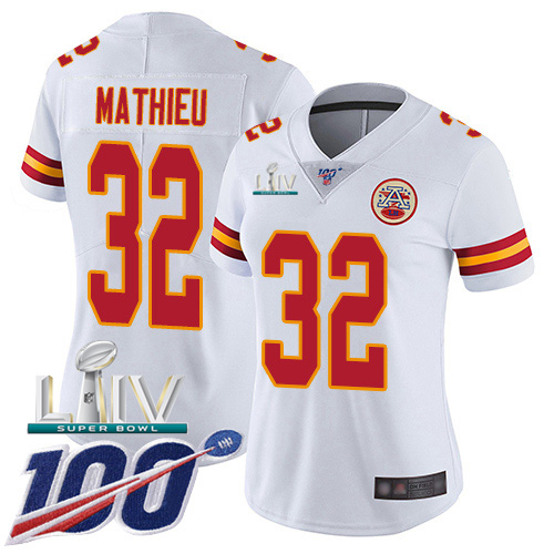 Kansas City Chiefs Nike 32 Tyrann Mathieu White Super Bowl LIV 2020 Women Stitched NFL 100th Season Vapor Untouchable Limited Jersey